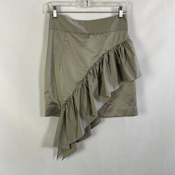 Milly Tan Satin With Ruffle Mini Skirt - Picture 1 of 4